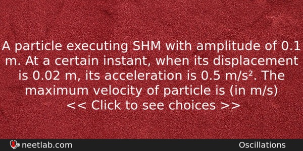 A Particle Executing Shm With Amplitude Of 01 M At Physics Question 