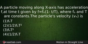 A Particle Moving Along Xaxis Has Acceleration Fat Time T Physics Question