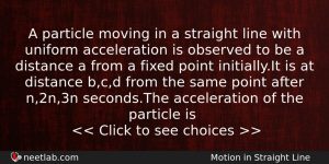 A Particle Moving In A Straight Line With Uniform Acceleration Physics Question