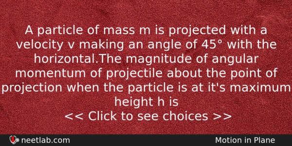 A Particle Of Mass M Is Projected With A Velocity Physics Question 