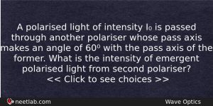 A Polarised Light Of Intensity I Is Passed Through Another Physics Question