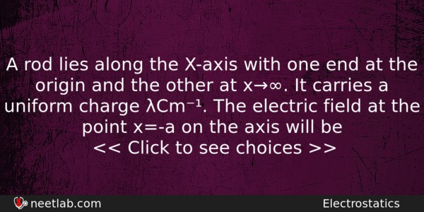 A Rod Lies Along The Xaxis With One End At Physics Question 