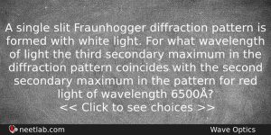 A Single Slit Fraunhogger Diffraction Pattern Is Formed With White Physics Question