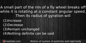 A Small Part Of The Rim Of A Fly Wheel Physics Question