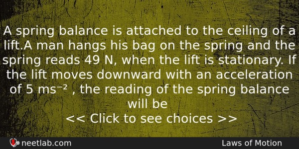 A Spring Balance Is Attached To The Ceiling Of A Physics Question 