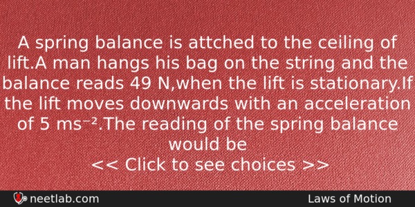 A Spring Balance Is Attched To The Ceiling Of Lifta Physics Question 