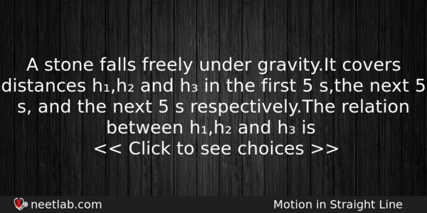 A Stone Falls Freely Under Gravityit Covers Distances Hh And Physics Question 
