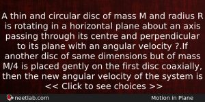 A Thin And Circular Disc Of Mass M And Radius Physics Question