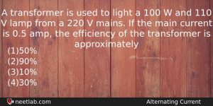 A Transformer Is Used To Light A 100 W And Physics Question