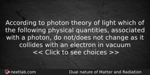 According To Photon Theory Of Light Which Of The Following Physics Question