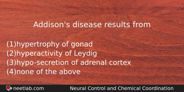 Addisons Disease Results From Biology Question 