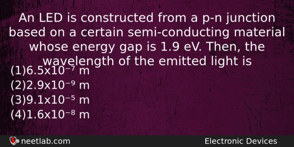 An Led Is Constructed From A Pn Junction Based On Physics Question 