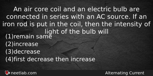 An Air Core Coil And An Electric Bulb Are Connected Physics Question 