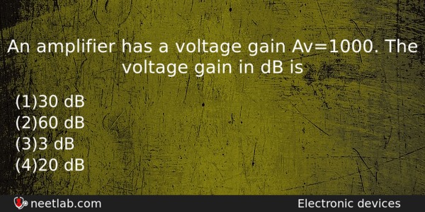 An Amplifier Has A Voltage Gain Av1000 The Voltage Gain Physics Question 