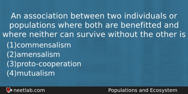 An Association Between Two Individuals Or Populations Where Both Are Biology Question 
