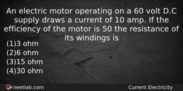 An Electric Motor Operating On A 60 Volt Dc Supply Physics Question 