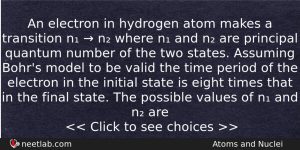 An Electron In Hydrogen Atom Makes A Transition N Physics Question