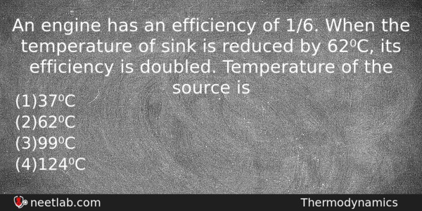 An Engine Has An Efficiency Of 16 When The Temperature Physics Question 