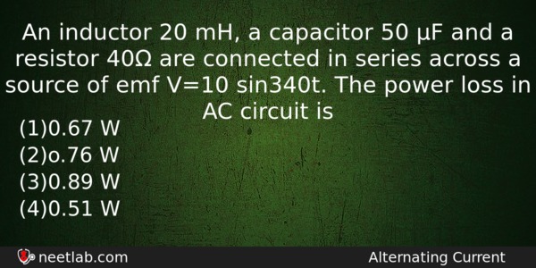An Inductor 20 Mh A Capacitor 50 F And A Physics Question 