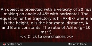An Object Is Projected With A Velocity Of 20 Ms Physics Question
