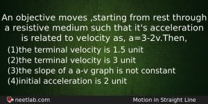 An Objective Moves Starting From Rest Through A Resistive Medium Physics Question