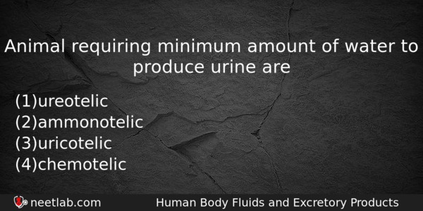 Animal Requiring Minimum Amount Of Water To Produce Urine Are Biology Question 