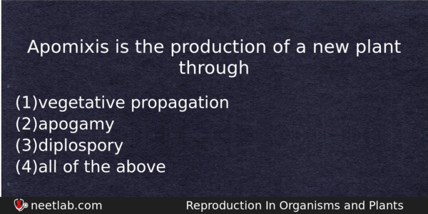 Apomixis Is The Production Of A New Plant Through Biology Question 