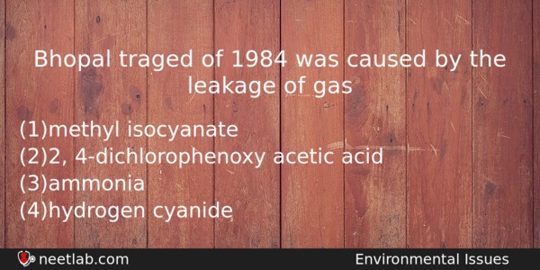 Bhopal Traged Of 1984 Was Caused By The Leakage Of Biology Question 