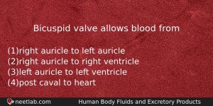 Bicuspid Valve Allows Blood From Biology Question
