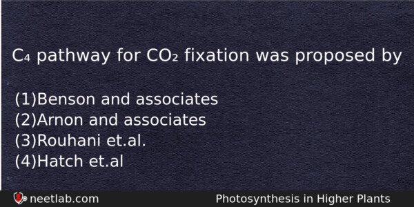 C Pathway For Co Fixation Was Proposed By Biology Question 