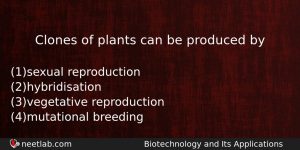 Clones Of Plants Can Be Produced By Biology Question