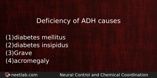 Deficiency Of Adh Causes Biology Question 