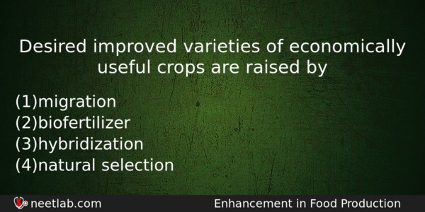 Desired Improved Varieties Of Economically Useful Crops Are Raised By Biology Question 