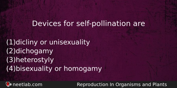 Devices For Selfpollination Are Biology Question 