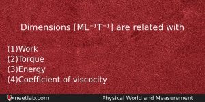 Dimensions Mlt Are Related With Physics Question