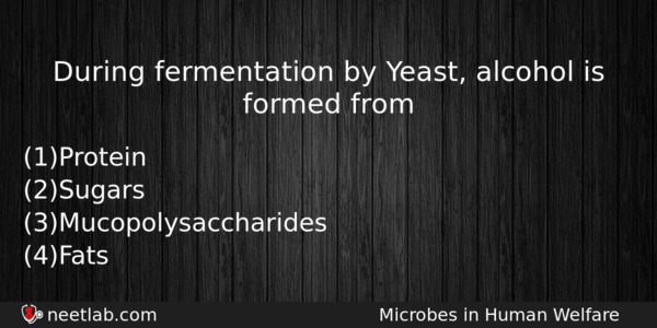 During Fermentation By Yeast Alcohol Is Formed From Biology Question 