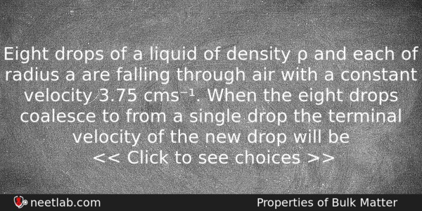 Eight Drops Of A Liquid Of Density And Each Physics Question 