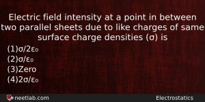 Electric Field Intensity At A Point In Between Two Parallel Physics Question