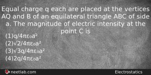 Equal Charge Q Each Are Placed At The Vertices Aq Physics Question