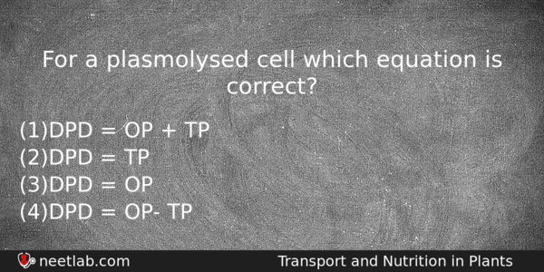 For A Plasmolysed Cell Which Equation Is Correct Biology Question 