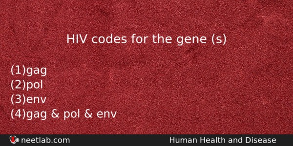 Hiv Codes For The Gene S Biology Question 