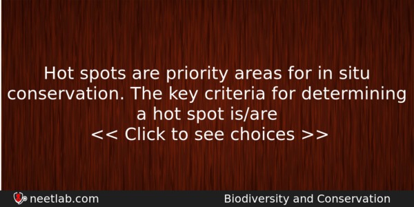 Hot Spots Are Priority Areas For In Situ Conservation The Biology Question 