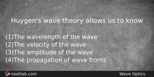 Huygens Wave Theory Allows Us To Know Physics Question