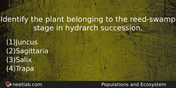 Identify The Plant Belonging To The Reedswamp Stage In Hydrarch Biology Question 