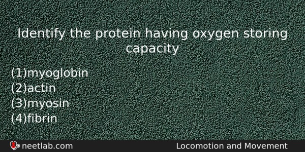 Identify The Protein Having Oxygen Storing Capacity Biology Question 