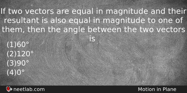 If Two Vectors Are Equal In Magnitude And Their Resultant Physics Question 