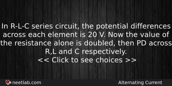 In Rlc Series Circuit The Potential Differences Across Each Element Physics Question 