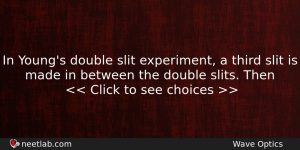 In Youngs Double Slit Experiment A Third Slit Is Made Physics Question
