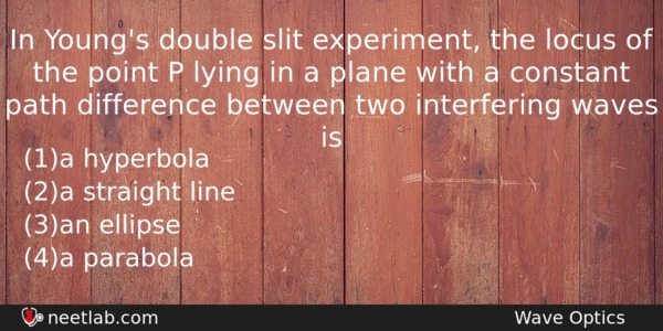In Youngs Double Slit Experiment The Locus Of The Point Physics Question 