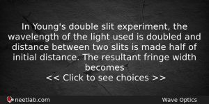 In Youngs Double Slit Experiment The Wavelength Of The Light Physics Question